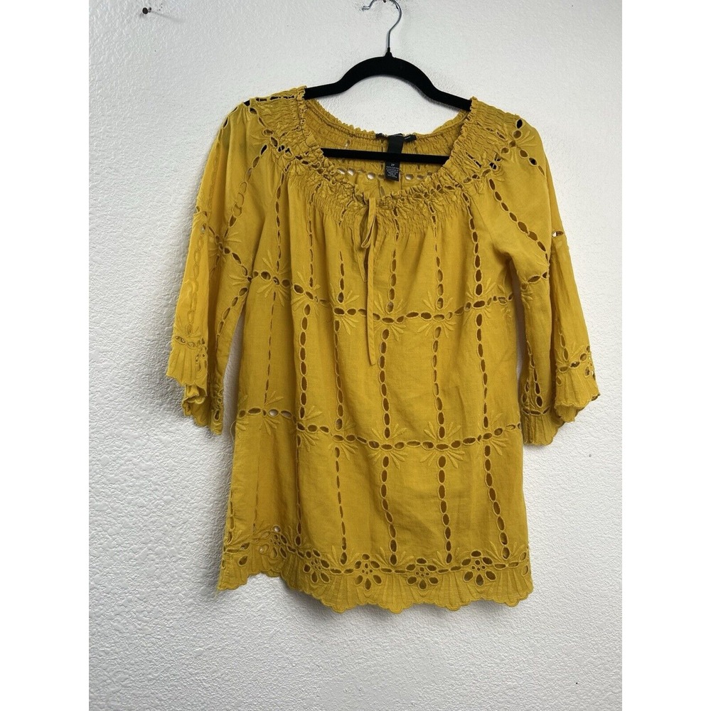 INC International Concepts Top Womens Sz 2P Yellow Coachella Boho Festival Tunic